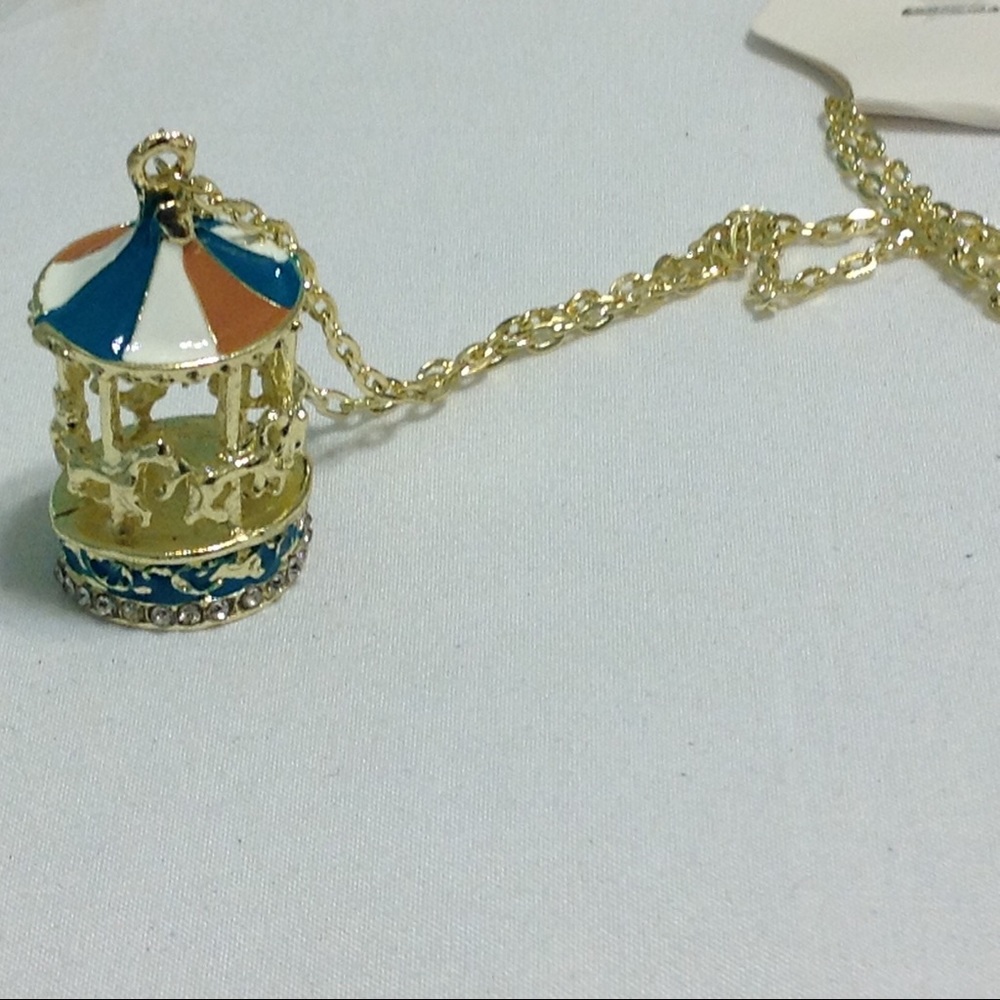 Merry-go-round horse gold enamel necklace